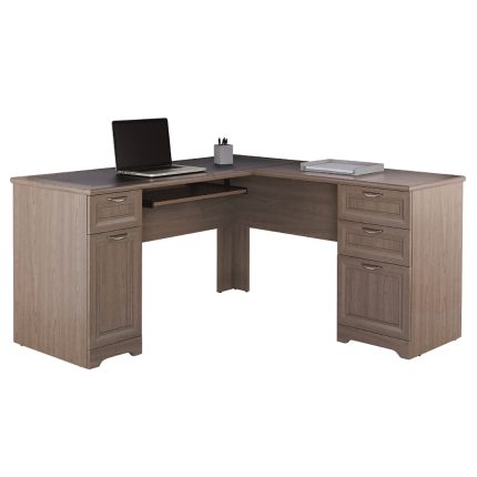 59-Inch Gray L-Shaped Corner Desk with Drawers and Cable Management System