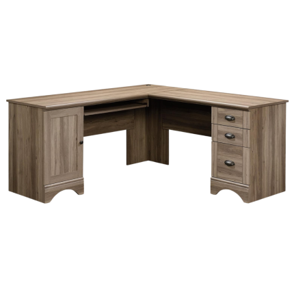 59-Inch Gray L-Shaped Corner Desk with Drawers and Cable Management System